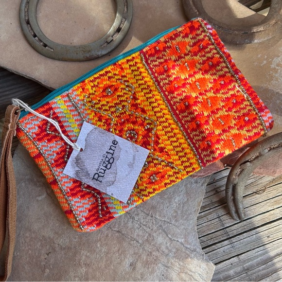 None Handbags - Handbeaded Bohemian Vibrant Orange and Teal Women's Clutch NWT